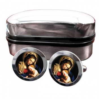 Holy Mother Mary and Baby Jesus Round Cufflinks