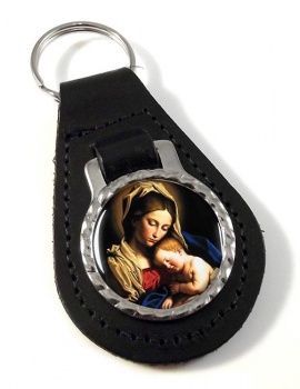 Holy Mother Mary and Baby Jesus Leather Key Fob