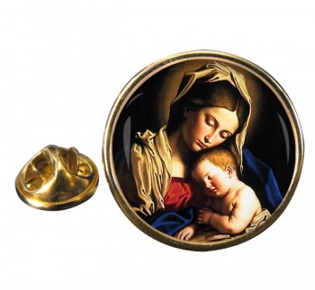 Holy Mother Mary and Baby Jesus Round Pin Badge