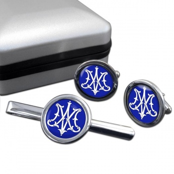 Monogram of Mother Mary Round Cufflink and Tie Clip Set
