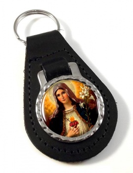 Mary Sacred Heart Leather Key Fob