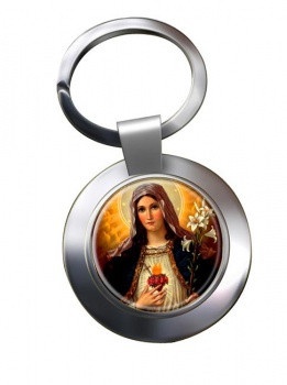 Mary Sacred Heart Leather Chrome Key Ring
