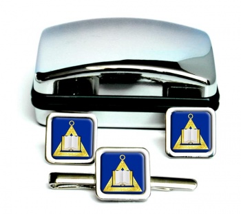 Masonic Lodge Chaplain Square Cufflink and Tie Clip Set