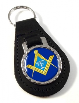 Jewish Masonic Menorah Leather Key Fob