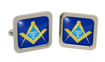 Jewish Masonic Menorah Square Cufflinks in Chrome Box