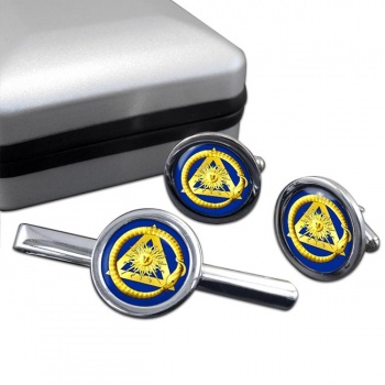 Masonic serpent Round Cufflink and Tie Clip Set