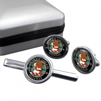 Melville Scottish Clan Round Cufflink and Tie Clip Set