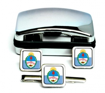 Argentine Mendoza Square Cufflink and Tie Clip Set