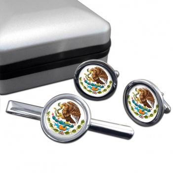 Mexico Round Cufflink and Tie Clip Set