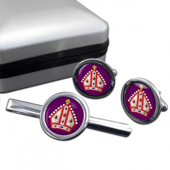 Bishop's Mitre Round Cufflink and Tie Clip Set