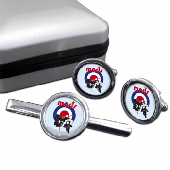 Mods Scooter Round Cufflink and Tie Clip Set