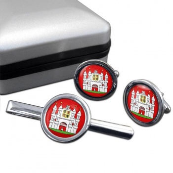 Mons (Belgium) Round Cufflink and Tie Clip Set