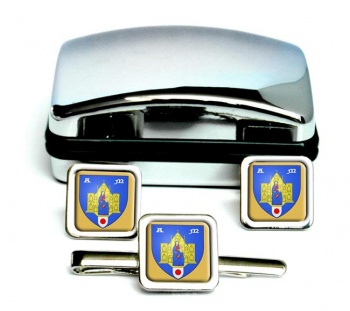Montpellier (France) Square Cufflink and Tie Clip Set