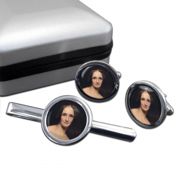 Mary Shelley Round Cufflink and Tie Clip Set