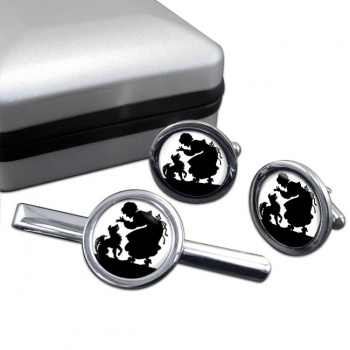 Mother Hubbard Round Cufflink and Tie Clip Set