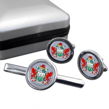 Mid and West Wales Fire Service Round Cufflink and Tie Clip Set