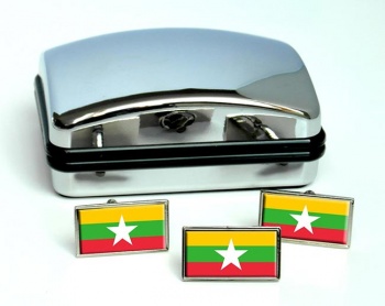 Burma Myanmar Flag Cufflink and Tie Pin Set