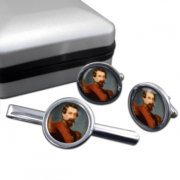 Napoleon III Round Cufflink and Tie Clip Set