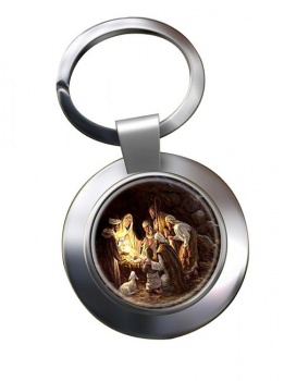 The Nativity Leather Chrome Key Ring