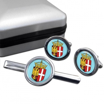 Neuss (Germany) Round Cufflink and Tie Clip Set