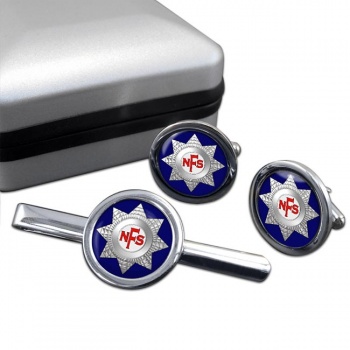 National Fire Service Round Cufflink and Tie Clip Set