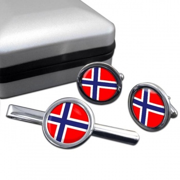 Norway Norge Round Cufflink and Tie Clip Set