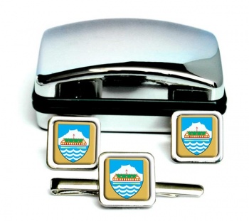 Nuuk Godthab Square Cufflink and Tie Clip Set