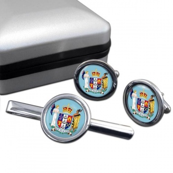 Coat of Arms (New Zealand) Round Cufflink and Tie Clip Set