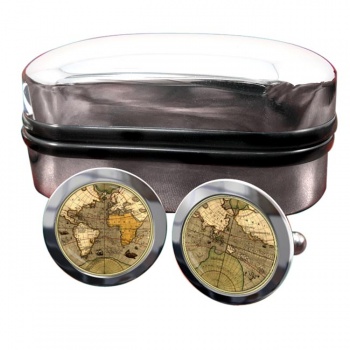 Antique World Map Round Cufflinks