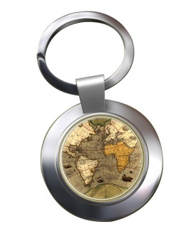 Antique World Map Chrome Key Ring