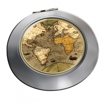 Antique World Map Chrome Mirror