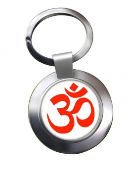 Om (Aum) Leather Chrome Key Ring