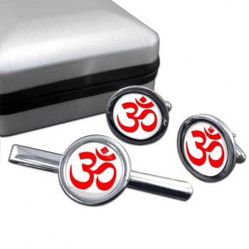 Om (Aum) Round Cufflink and Tie Clip Set