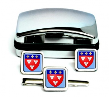 Orleans (France) Square Cufflink and Tie Clip Set