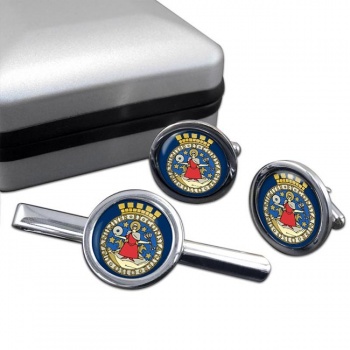 Oslo (Norway) Round Cufflink and Tie Clip Set