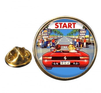 Outrun Game Round Pin Badge