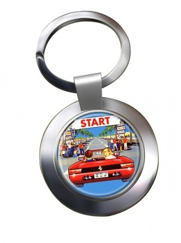 Outrun Game Chrome Key Ring