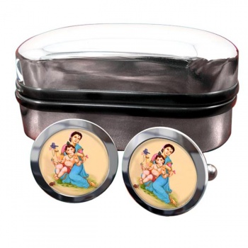 Parvati and Baby Ganesh Round Cufflinks