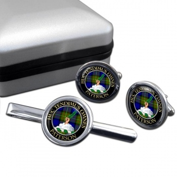 Paterson Scottish Clan Round Cufflink and Tie Clip Set