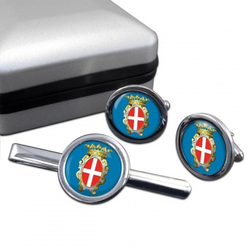 Pavia (Italy) Round Cufflink and Tie Clip Set