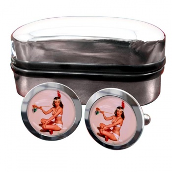 Peace Offering Pin-up Girl Round Cufflinks