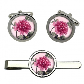 Peony Round Cufflink and Tie Clip Set