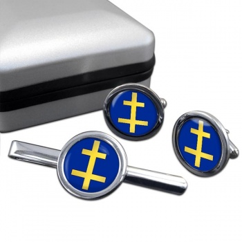 Preceptor Cross of Lorraine Round Cufflink and Tie Clip Set