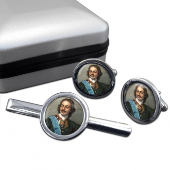 Peter the Great Round Cufflink and Tie Clip Set