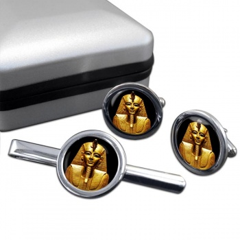 Pharaoh Round Cufflink and Tie Clip Set