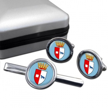 Piacenza (Italy) Round Cufflink and Tie Clip Set