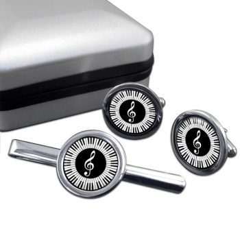 Piano Round Cufflink and Tie Clip Set