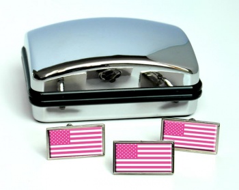 Pink Stars and Stripes Rectangle Cufflink and Tie Pin Set