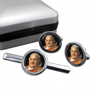 Pope John XXIII Round Cufflink and Tie Clip Set