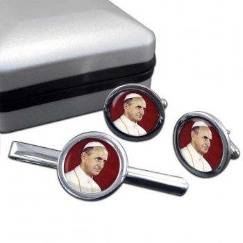 Pope Pius V Round Cufflink and Tie Clip Set